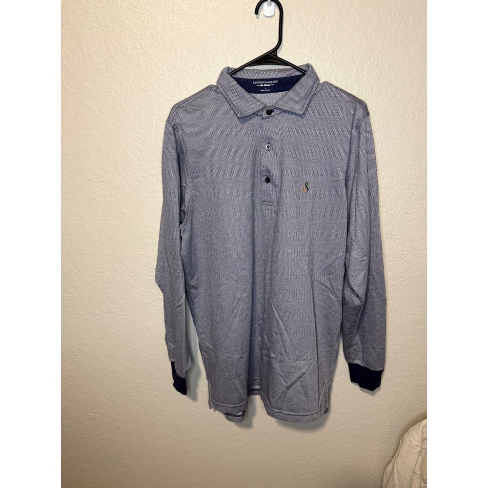 Fairway & Greene Mens Long Sleeve Polo Shirt Golf Casual Blue Pattern